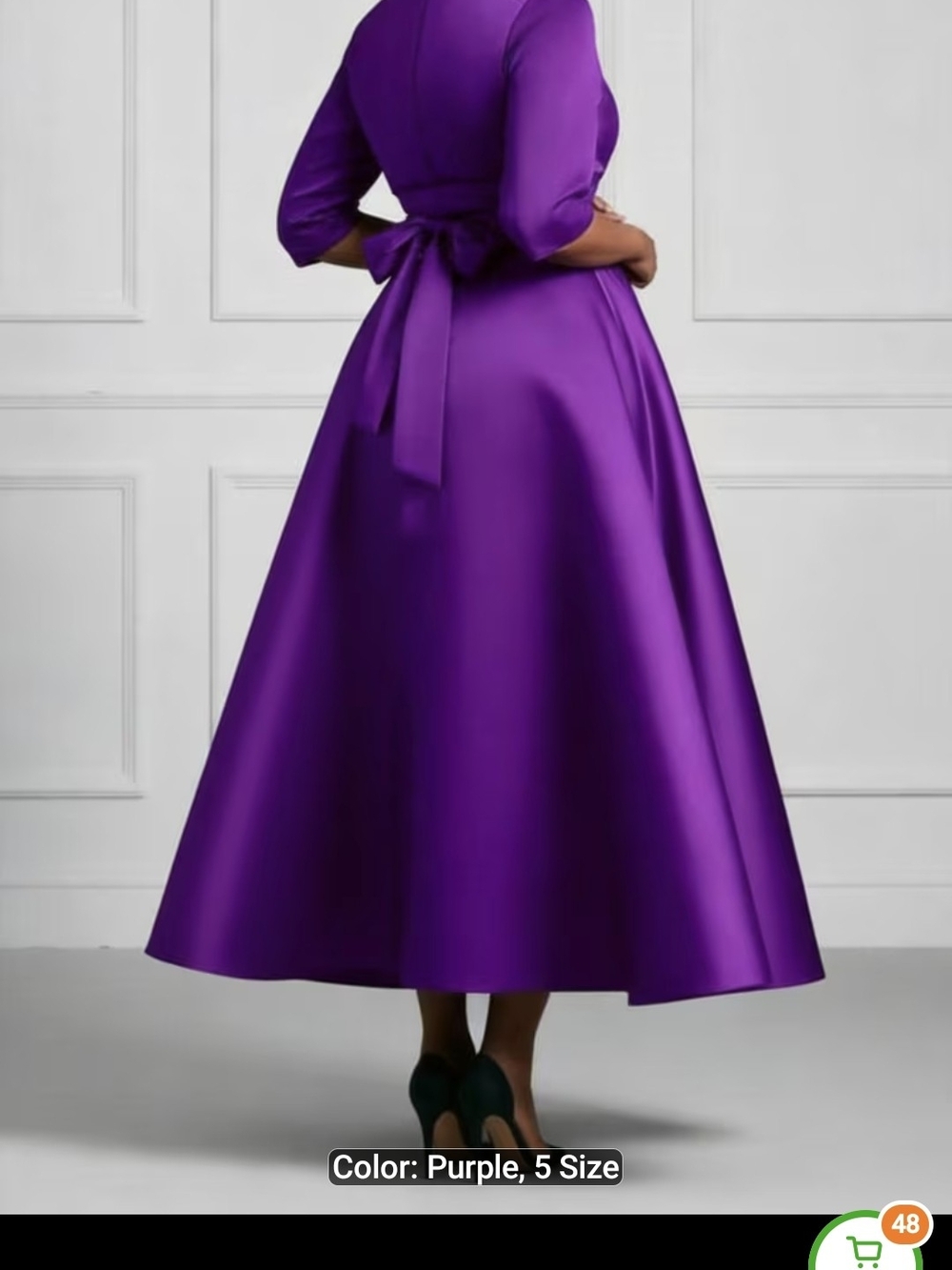 Purple High-Low Satin Dress with Floral Contrast Skirt - Picture 2 of 3